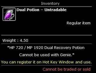 Ateş ve Buz etkinliğinde verilen takas edilemez Dual Potion