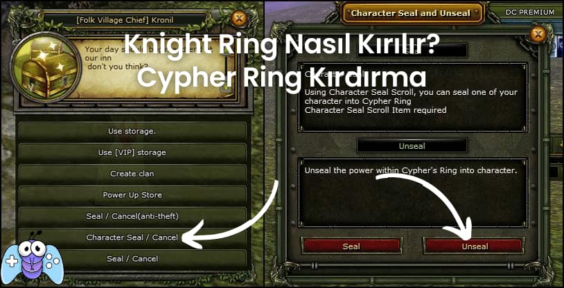 Knight Online Cypher Ring Unseal ekranı ve boş slot seçimi