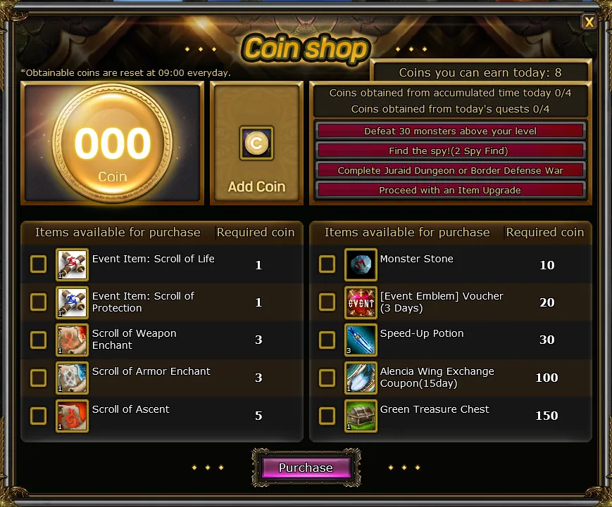 Coin Etkinlik penceresi ekran görüntüsü