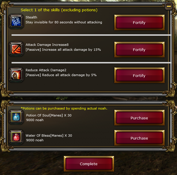 Manes'in Arenası skill seçim ekranı